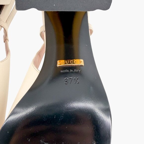 Gucci Baby Horsebit White Leather Slingback Pumps Block Heels Size 37.5 US 7.5 - Picture 14 of 15